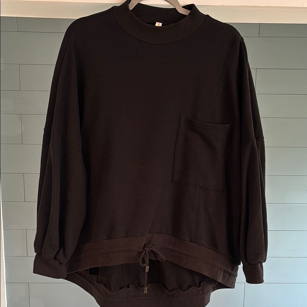 Black Pullover Sweatshirt with drawstring waist and front pocket